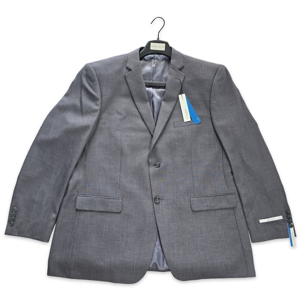 Perry Ellis Portfolio Slim Fit Gray Suit Jacket Blazer Mens 48L Stretch NWT